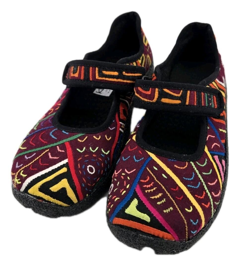 Kuna Prints Molas Art to Wear Boho Handmade Mary Jane Flats Shoes Sz 36 US 6